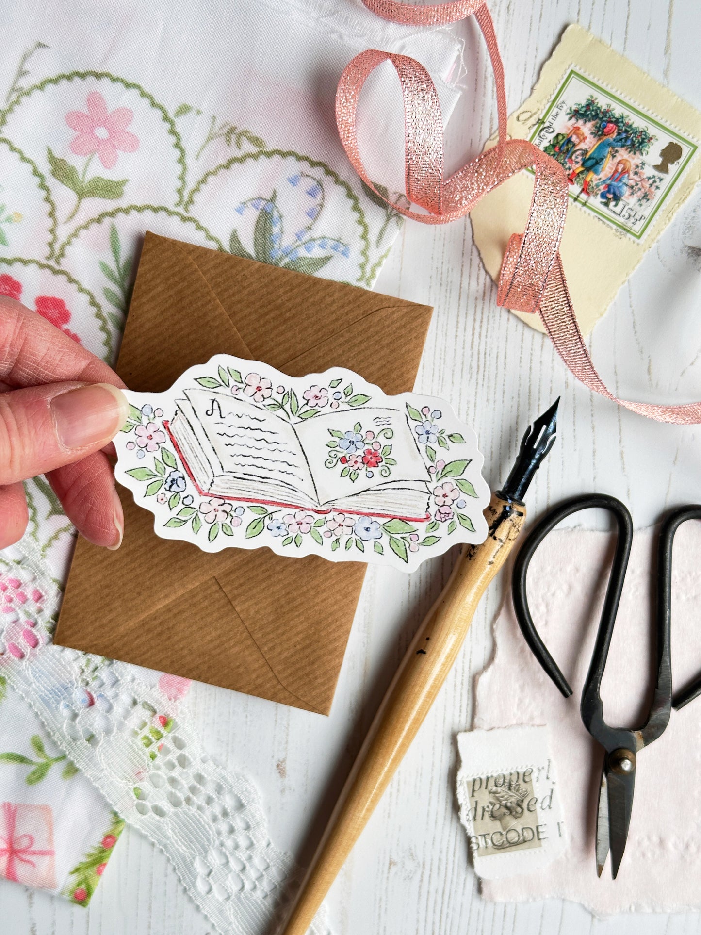 Story Book Floral Vinyl Sticker
