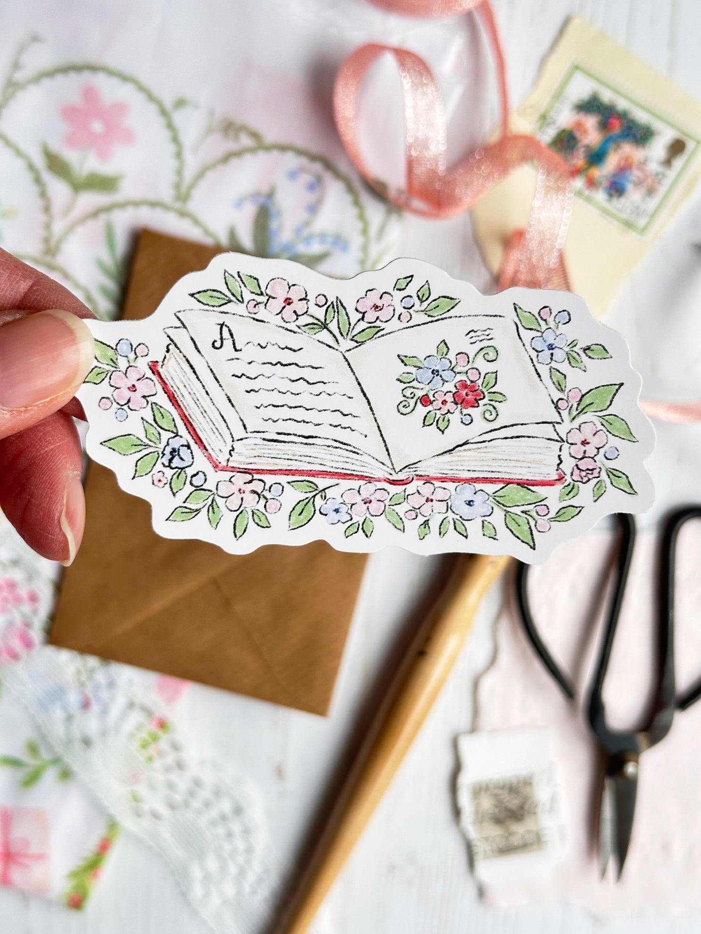 Story Book Floral Vinyl Sticker